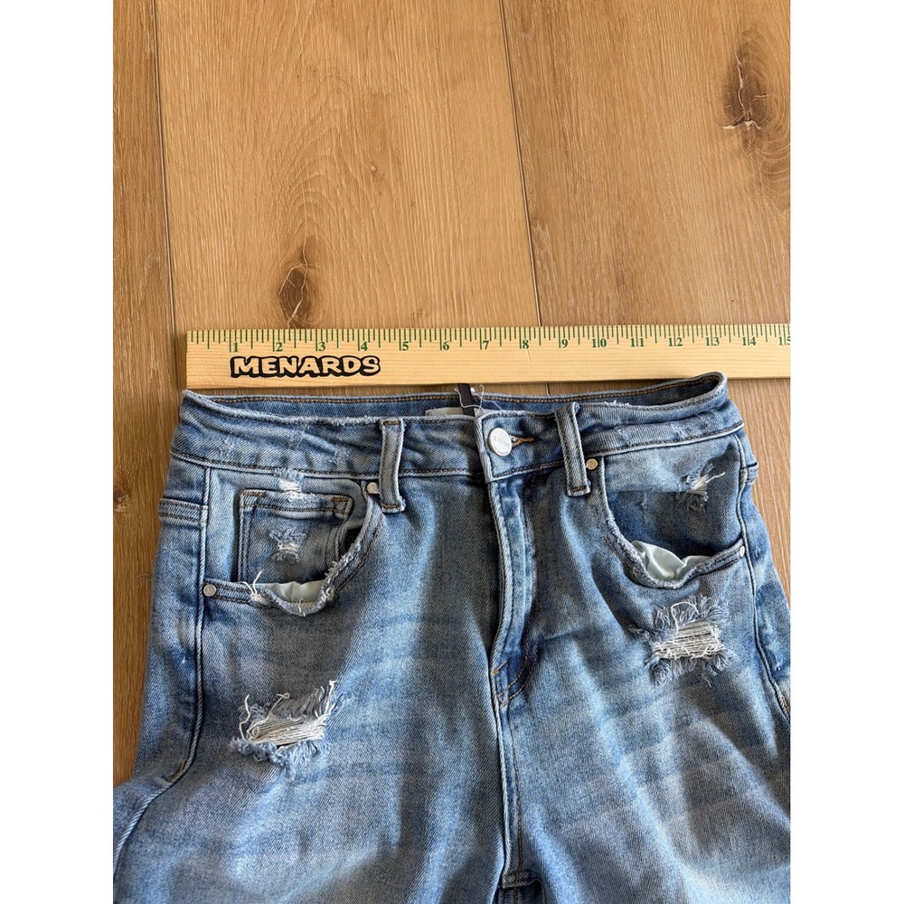 Risen Jeans High Rise Wide Leg Distressed Light Wash Denim RDP5590 Sz 3/26 crop - Picture 5 of 9